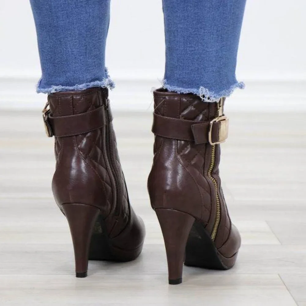 Platform High Heel Ankle Boots light Fur inside - Picture 8 of 13